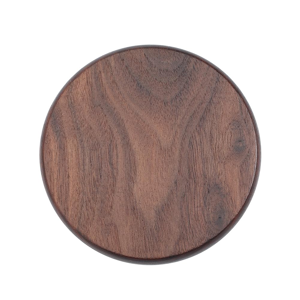 CALFOVERA 3.5 Inch 1PC Heat Resistant Chocolate Walnut Coaster Round Wood Flat Drinking Mat Tabletop Protection Wooden Coffee Cup Mug Holder Cushion
