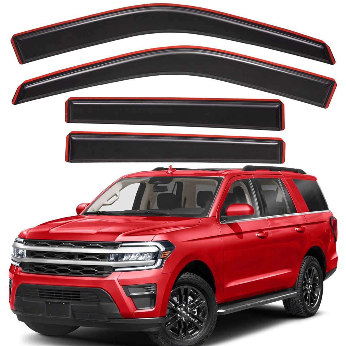 lightronic wv194785 in-channel side window deflectors & visors vent rain guards, dark smoke, 4-pieces set, fits 2018-2024 ford expedition