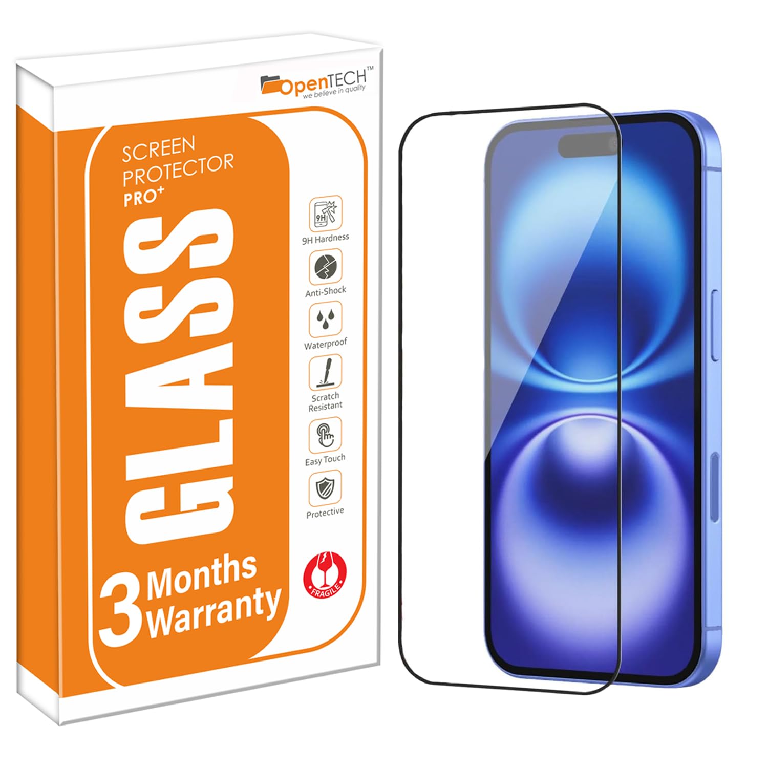 OpenTech®️ Military-Grade Gorilla Tempered Glass Screen Protector for iPhone 16 with Edge to Edge Coverage - Case Friendly, Anti scratch and Bubble free installation kit