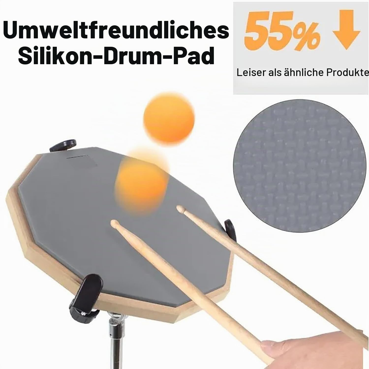 Drum Pad Set,Snare Ständer,Übungspad Schlagzeug,12" Kieselgel Übungspad,30,5 cm Snaredrum-Ständer-Set mit Doppelseitigem,Leisem Schlagzeug-Pad,Schlagzeugstöcken,Verstellbarem Ständer
