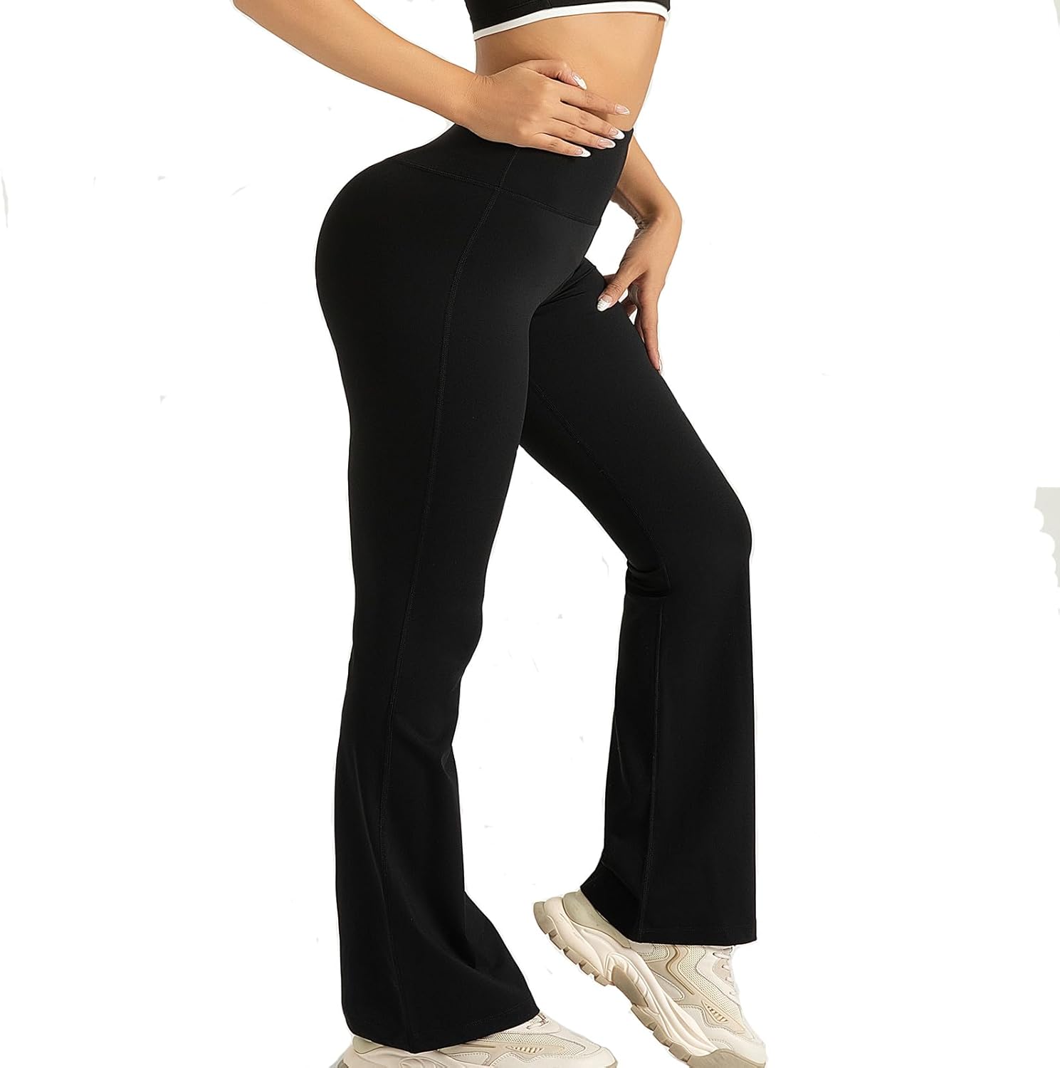 Women's Mini Flare Leggings High Waisted Yoga Pants Wide Leg Pants for Women Casual Workout Sweatpants - Image 3