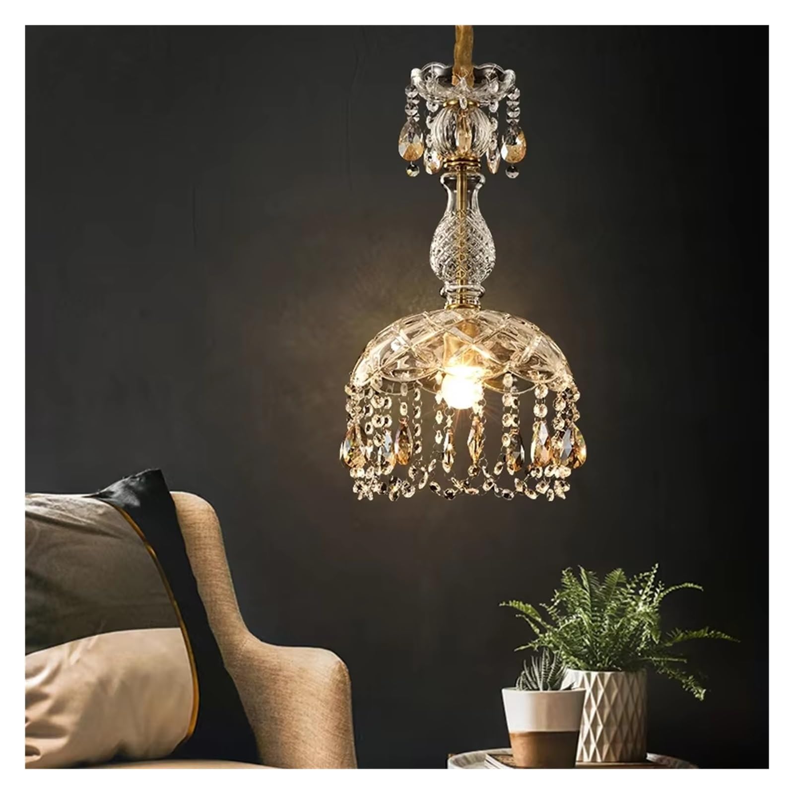 ZTCHSENZT Crystal Small Pendant Lamp Copper Glass Chandeliers Hanging Light for Bedroom Restaurant Table Aisle Lighting,Cold White-33cm