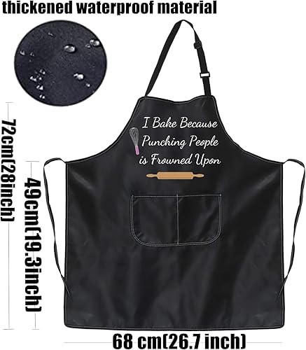 Miniatura 4 de PXTIDY Delantal para hornear con texto en inglés "I Bake Because Punching People is Frowned Upon Delantal Culinary Student Gift Pastelería Chef
