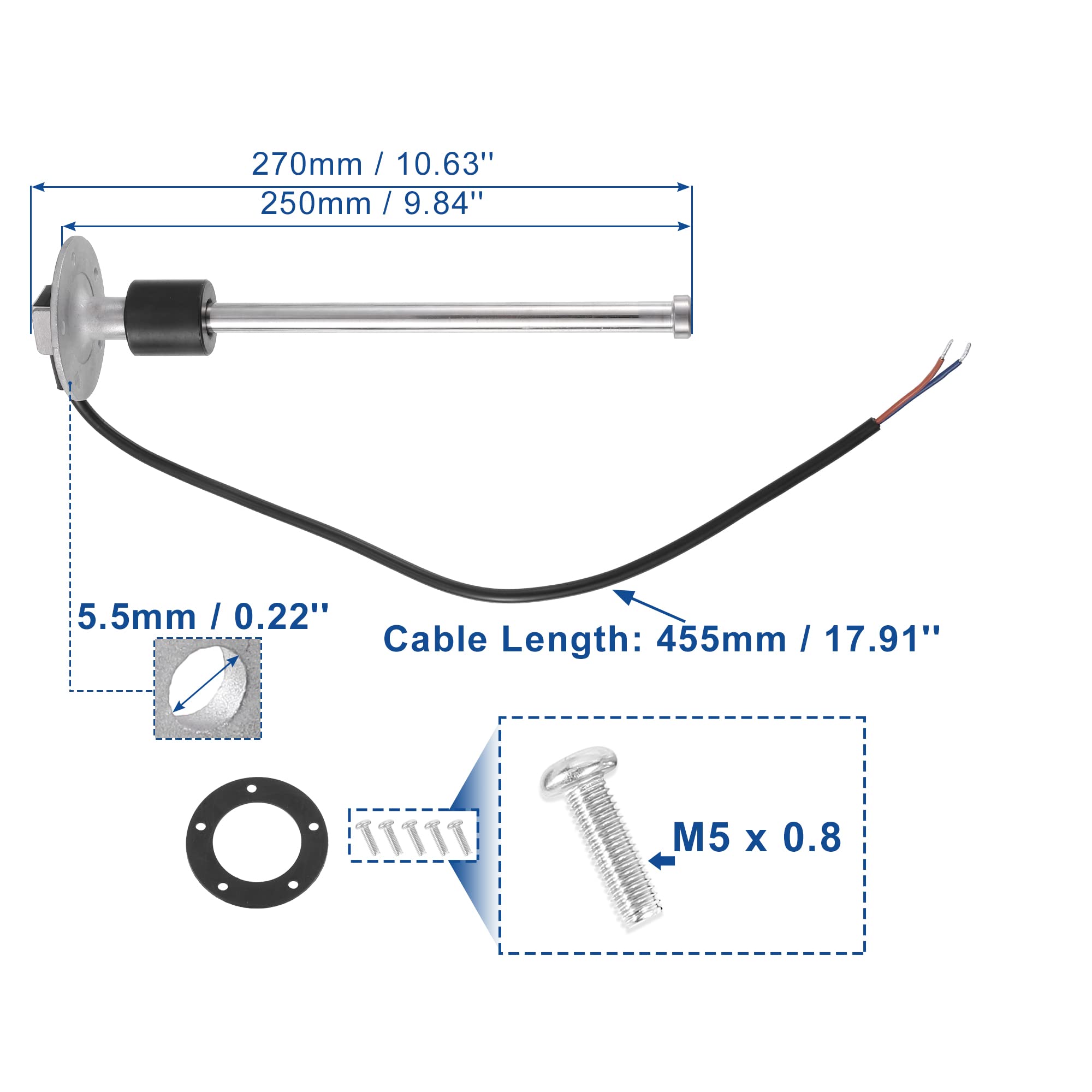 X AUTOHAUX 240-33 Ohms 250mm Serbatoio Carburante Unità di invio Sensore di Livello Acqua Carburante In Acciaio Inox per Camion Marino Barca Auto
