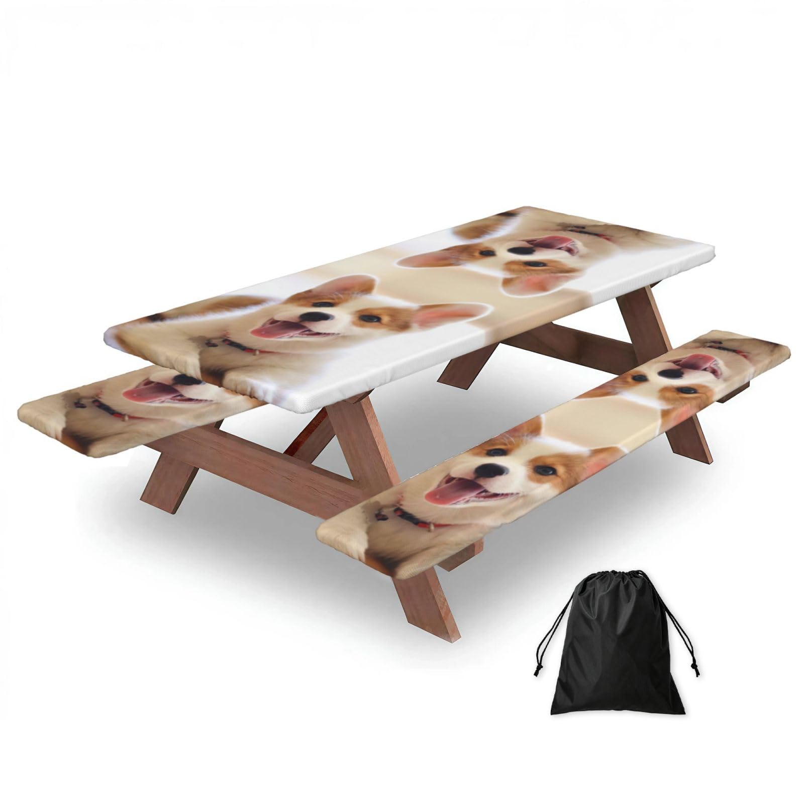 Zyjhyy Black Cute Corgi Print 3 Pack Wipeable Picnic Bench Cover And Table Cover Lightweight Table Cloth For Camping Outdoor