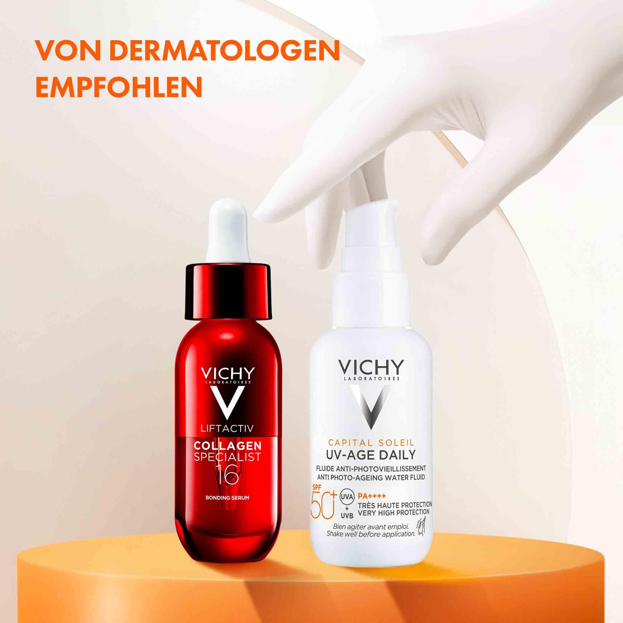 Vichy Set mit Capital Soleil UV Age Daily Fluid und Collagen Specialist 16 Serum, Pflege und Schutz vor lichtbedingter Hautalterung, Mit Peptiden und LSF50+, Für reife Haut, 40 ml + 30 ml