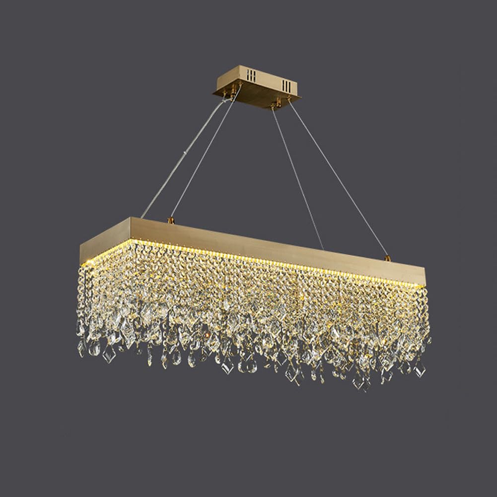 KXEcoLife Scandinavian simple light luxury circle crystal chandelier, modern tassel for villa bedroom dining room living lamps and lanterns,(rectangle) 85cm