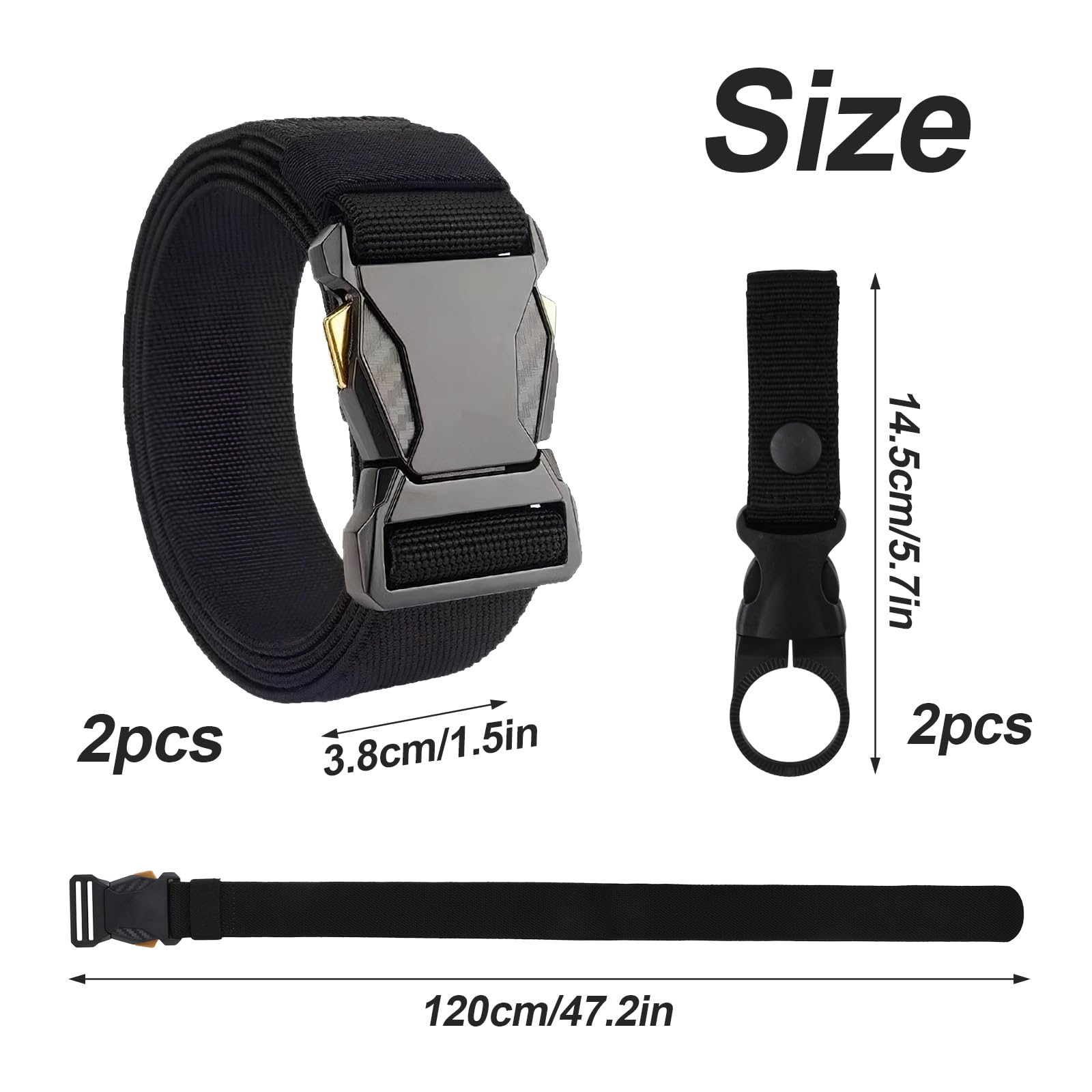 2 Pièces Ceinture Tactique, Ceinturon Tactique avec Dégagement Rapide Boucle en Métal, Ceinturon Gendarmerie Ajustable 3,8 x 120cm, Ceinture Pompier pour Sport, Randonnée, Travail en Extérieu