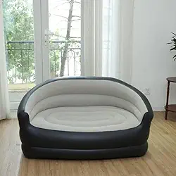 Sofá Inflável Half Store, PVC, Loveseat, 2 Lugares, Preto e Cinza, Portátil e Fácil de Armazenar