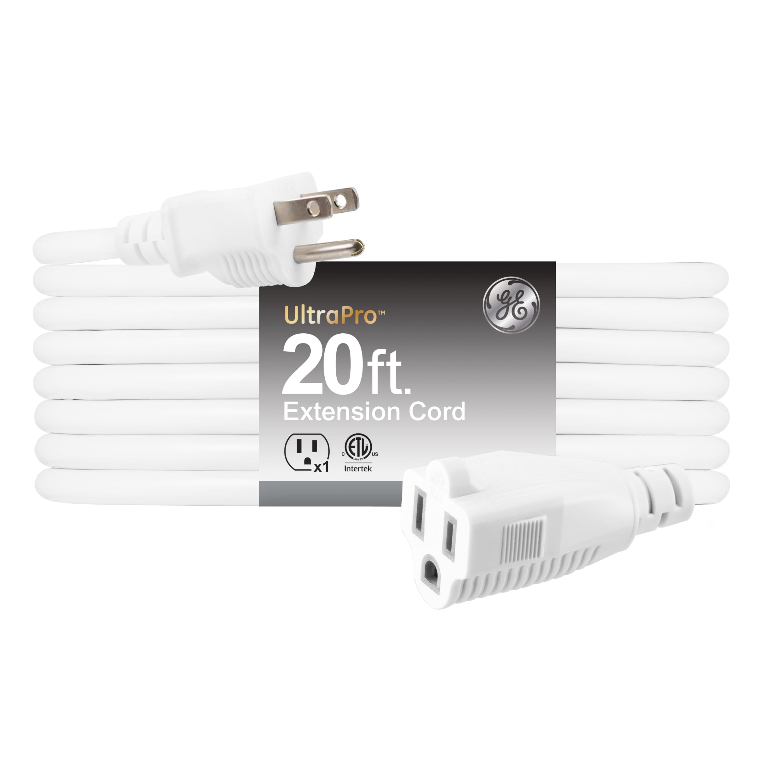 GE Outdoor Extension Cord Waterproof, Heavy Duty Extension Cord, 16AWG 3 Prong Extension Cord Outdoor, 13 Amp 20 Ft Extension Cord, Long Extension Cord, UL Listed, White Outdoor Extension Cord, 81598