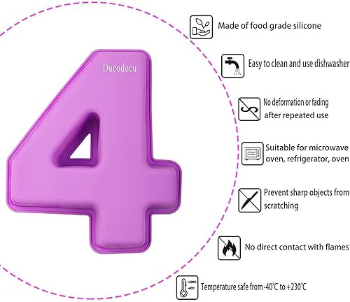 Miniatura 2 de Ducodocu Molde grande de silicona para tartas con números 3D, molde para hornear DIY para cumpleaños, aniversario, número de 4