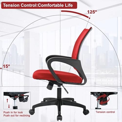 Miniatura 4 de Silla de oficina en casa, silla de escritorio de malla con reposabrazos de soporte lumbar, silla ergonómica ajustable para computadora, silla