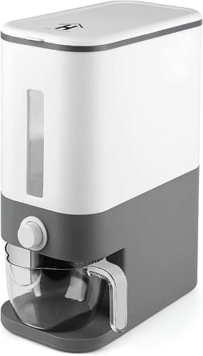 Dispensador de arroz de 20 libras, recipiente grande para alimentos secos con tapa, contenedor de almacenamiento de arroz con cilindro de medición,