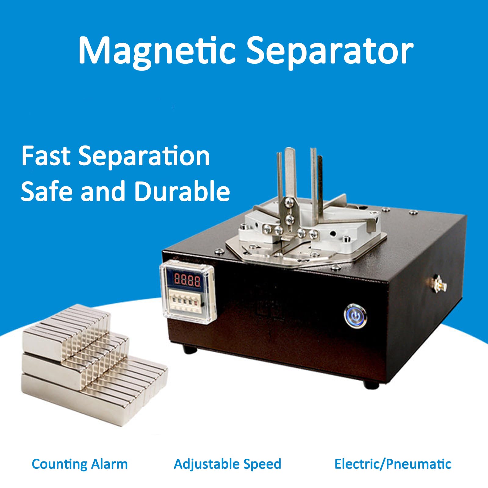 Separador Magnético Neumático/Separador Magnético Neumático-eléctrico, 100-220 V / 5-8 Kg/cm², Velocidad Ajustable, con Contador Y Alarma; para Imanes Circulares Y Cuadrados