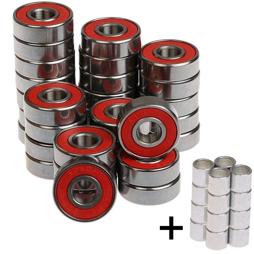 FunTomia 8, 16 ou 32 pièces 608 2RS MACH1 ABEC-9 Roulement à billes + espaceur dans une boîte en métal, par exemple pour rollers rollers, skateboard, rollerblade, waveboard et longboards