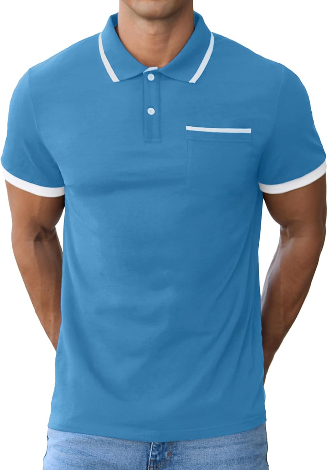 Askdeer Men's Polo Shirts Long Sleeve Polo T-Shirt Casual Soft Cotton Classic Golf Tee Shirts with Pocket - Image 4