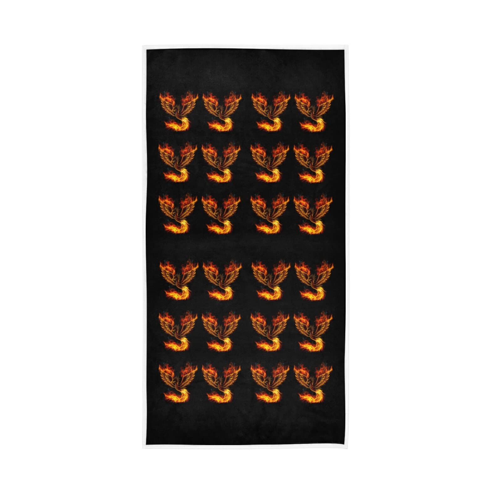 HUYGD Fire Burning Phoenix Bird with Wings on Black Soft Hand Bath Towel 30" x 15" Thin Fast Drying Absorbent Soft Towels for Kitchen Gym Spa Hotel Beach