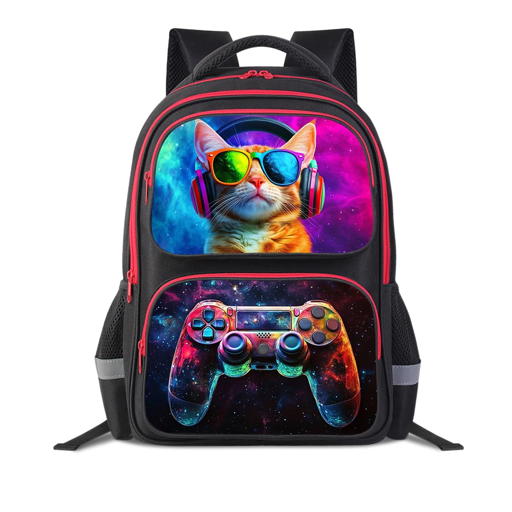 Cartoon Kids Backpack for School - 17 Inch Lightweight Bookbag with 3D Reflective Design & Luminous Safety Strips | Durable 600D Polyester, Adjustable Straps for Ages 6-18