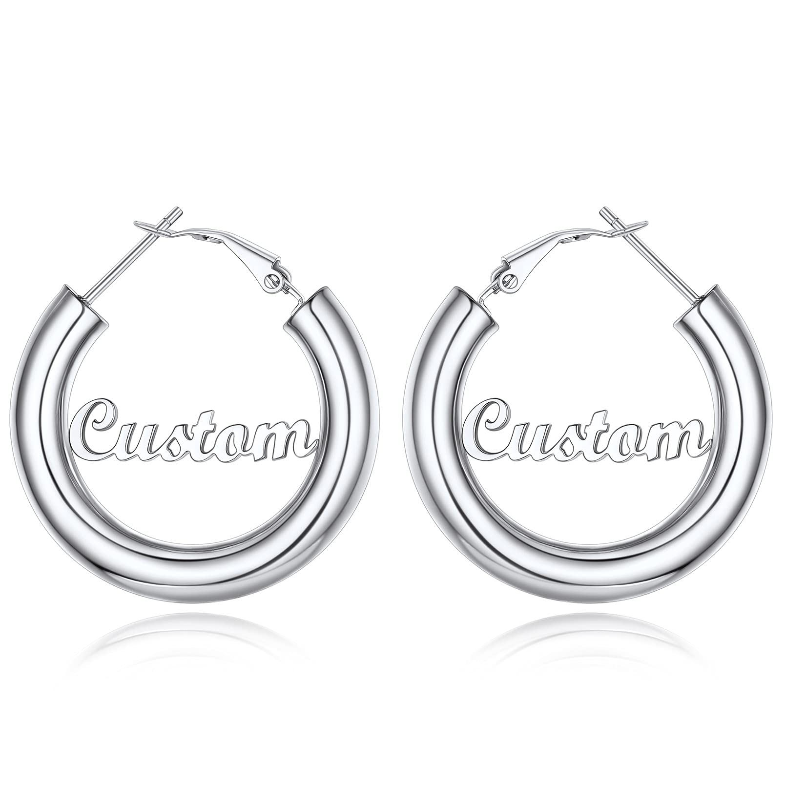 Custom4U Bamboo Earrings for Women Personalized Gold Hoop Name Earrings