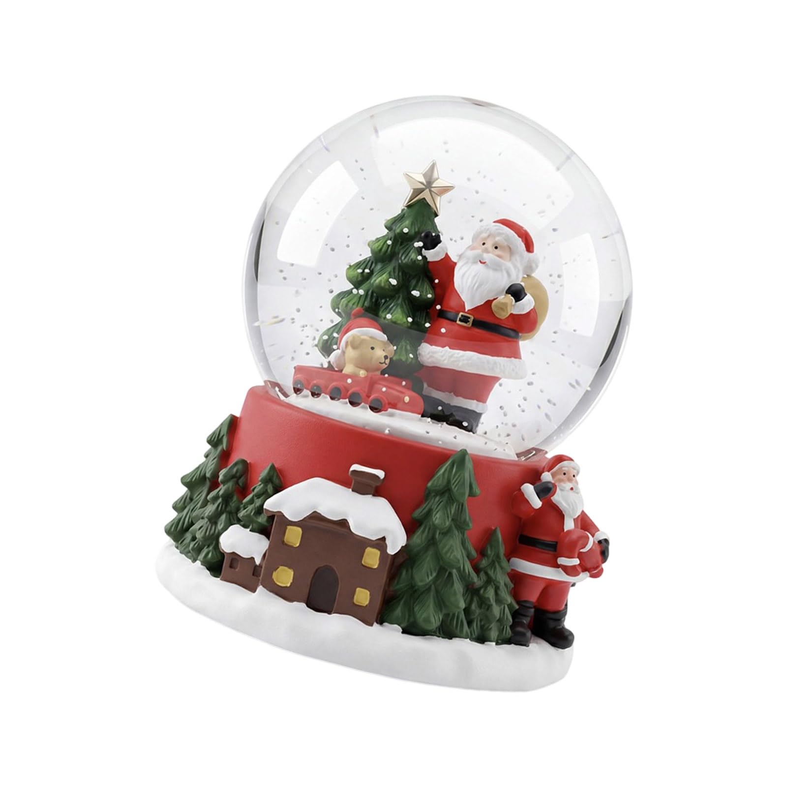 Christmas Tree Snow Ball Decoration Resin Snowflake Crystal Ball Ornament for Tabletop Mantels Display Festival Gift Resin Snow World Ornament
