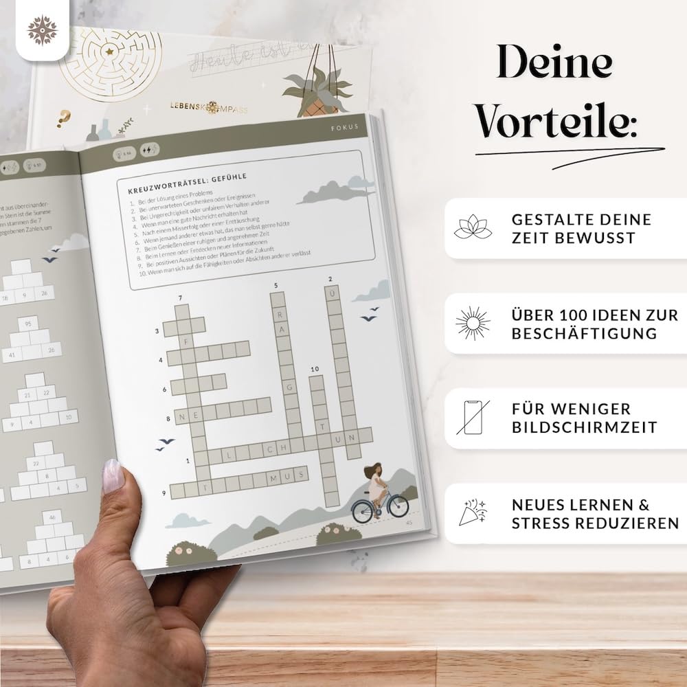 Lebenskompass® Beschäftigungsbuch – 100 kreative Beschäftigungen für weniger Screentime & mehr Me-Time – Inspirationen, Rätsel & Challenges - Offline-Buch