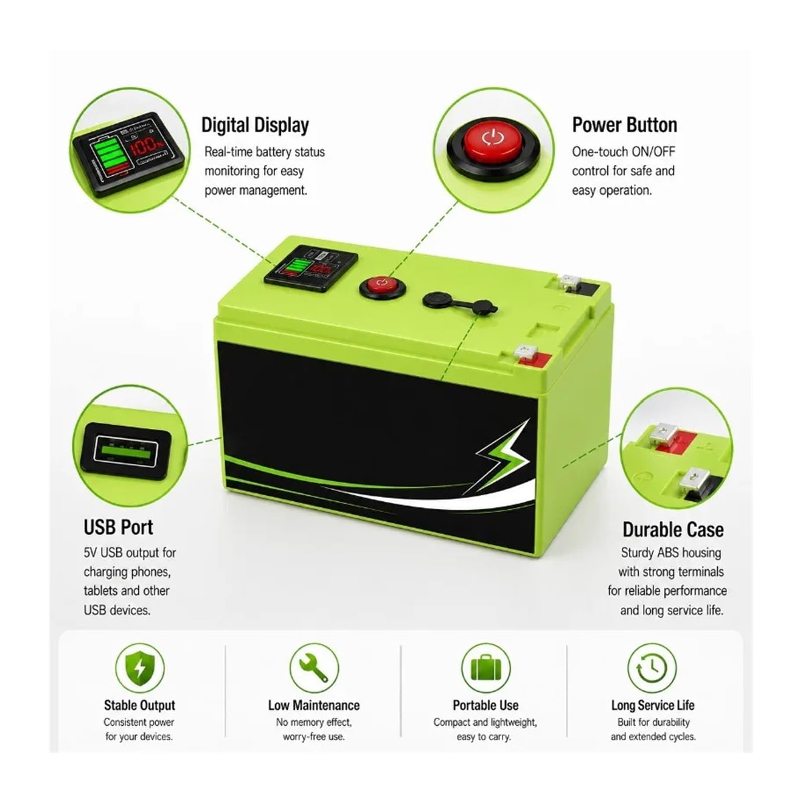 Batteria 12V 160Ah 180Ah 200Ah LiFePO4 Display Porta USB Ciclo Profondo | Batteria 12V 160Ah 180Ah 200Ah LiFePO4 Display Porta USB Ciclo profondo(1PC 180AH)