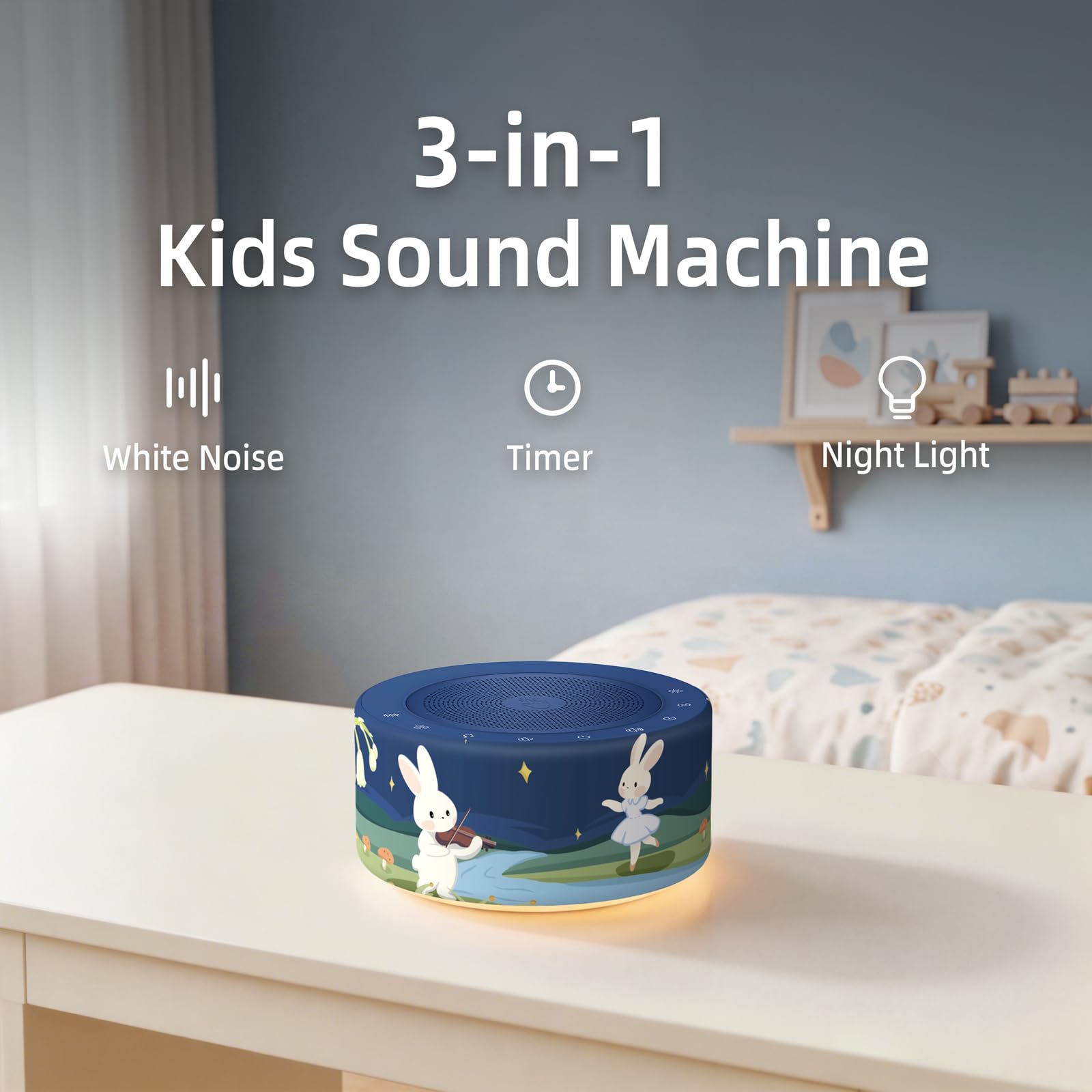 Kipcush Machine à bruit blanc pour bébés et adultes, 30 sons apaisants, lampe douce et anti-reflets, veilleuse 8 couleurs, fonction mémoire et minuterie de sommeil jusqu'à 8 heures