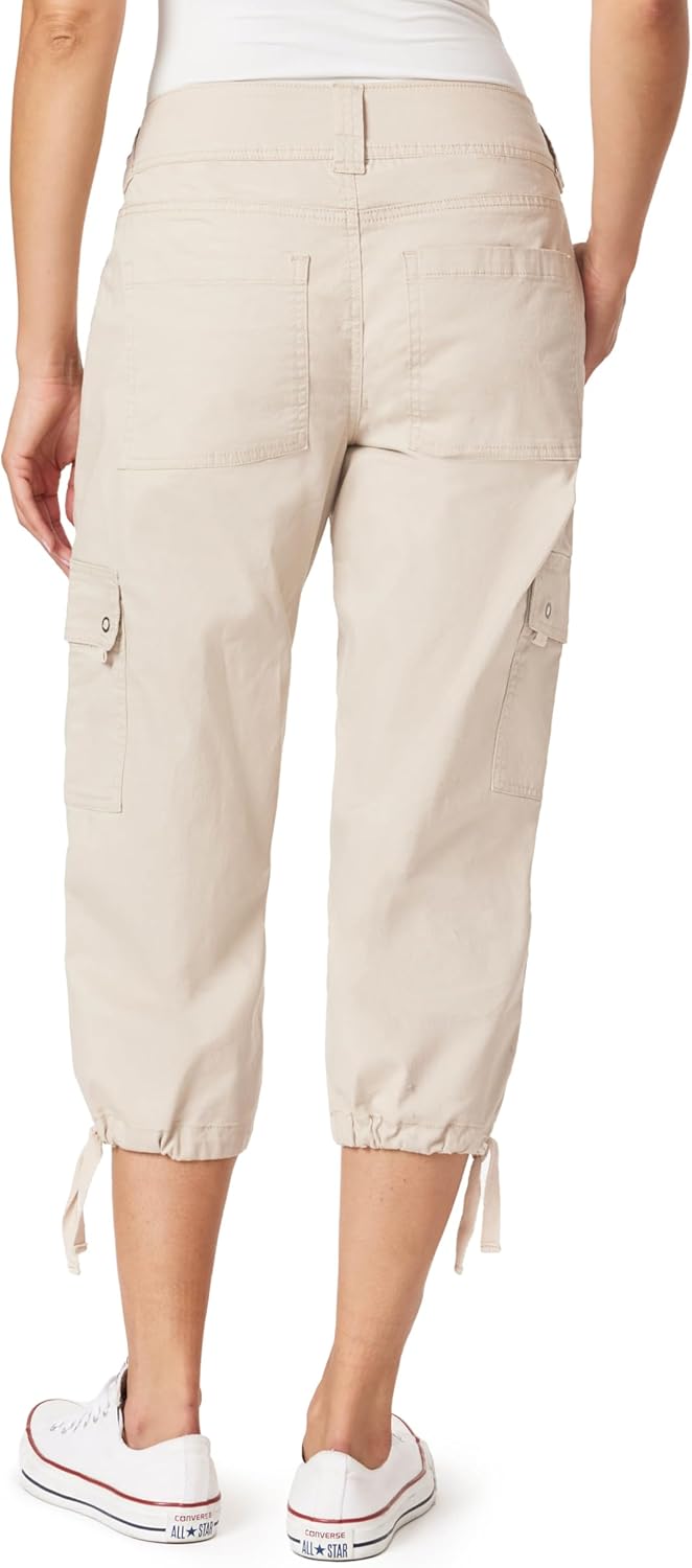 WallFlower Women's Luscious Curvy 22" Straight Cargo Twill Crop Mid Rise Insta Stretch Juniors