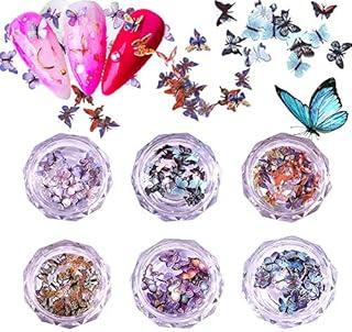 3D Butterfly Nail Glitter Sequins, Kalolary Holographic Simulation Butterfly Nail Sequin Acrylic Paillettes, Sparkle Nail Glitter for Nail Art Decoration (6Boxes)