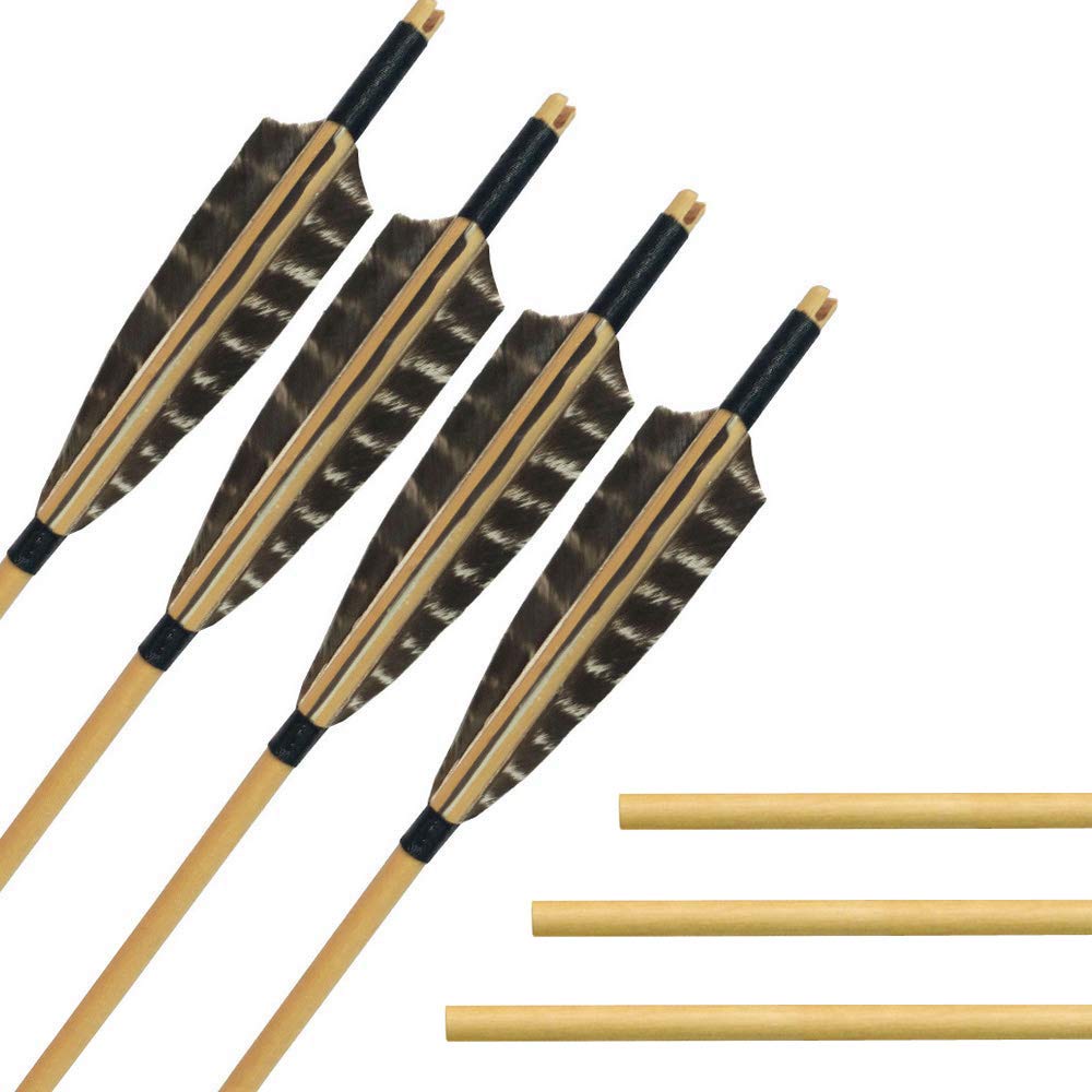 SHARROW 12pcs Tir à l'arc Flèches en Bois 31" Arbre de Flèches en Bois avec 5" Plumes de Flèche Naturelles pour Arc Classique Recurve Arc Longbow