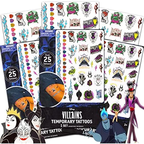 Disney Villains Tattoos Party Favors Pack ~ Bundle Includes 75 Disney Villains Temporary Tattoos Featuring Maleficent and More (Disney Villains Party Supplies) Cover