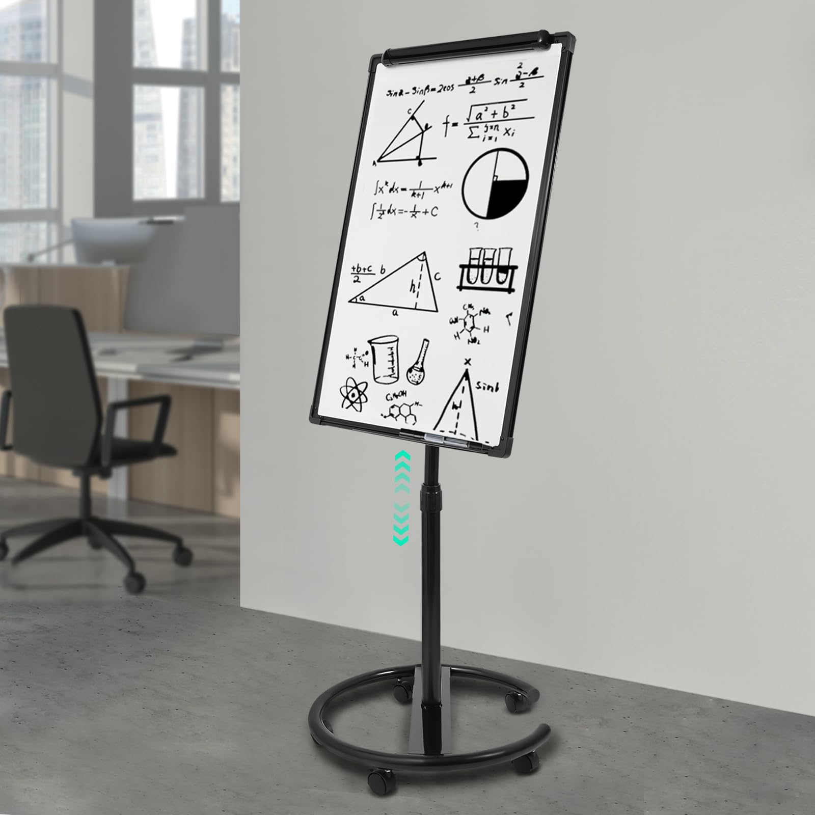 Höhenverstellbar Mobiles Whiteboard Einseitige Magnetisches Whiteboard mit Ständer 90x60cm Tragbares Staffelei Flipchart Ständer Rollendes Trockenlöschbrett mit 5 Universalräder (Schwarz)