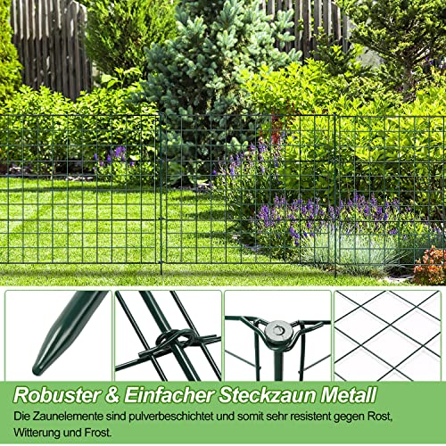 SWANEW Teichzaun,steckzaun,Gartenzaun Metall,Freigehege,Zaun,Gitterzaun,gehege kaninchen,zaun für hunde, Zaun Teich 11tlg 5 Zaunelemente und 6 Befestigungsstäben (Gerade)