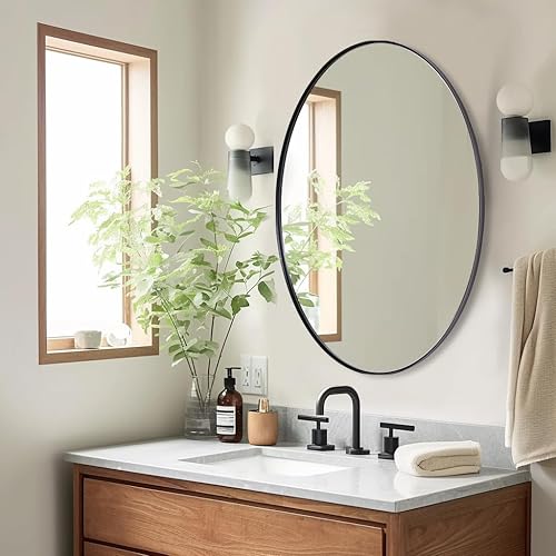 ANDY STAR Black Oval Mirror, 24x32'' Matte Black Metal Framed