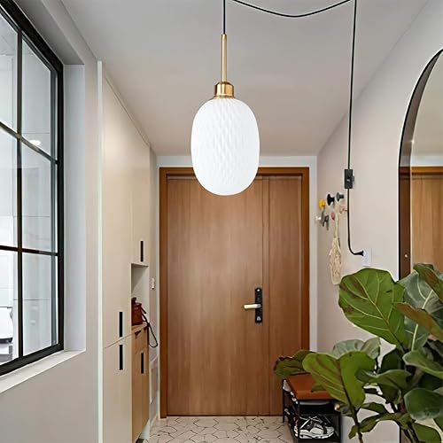 Miniatura 2 de KOLTIME Lámpara colgante de vidrio enchufable, moderna ovalada, soplada a mano, lámpara de techo colgante con cable de 14.7 pies, lámpara pequeña