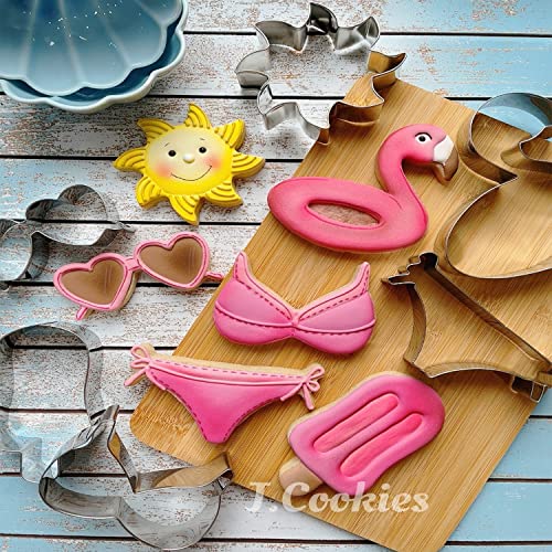 Liliao Summer Beach Cookie Cutter Set - 6 Piece - Sun, Flamingo Float, Popsicle, Heart Sunglasses And Bikini Biscuit Cutters - Stainless Steel #TOP2