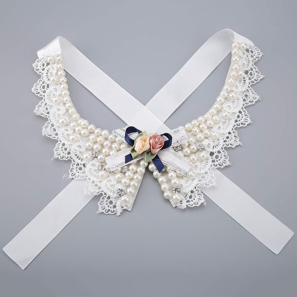 Adjustable Bow Tie Pet Dog Neck Collar Beautiful Pearl Flower Necklace Decorative Soft Strap For Small Medium Dogs Pink Pearl