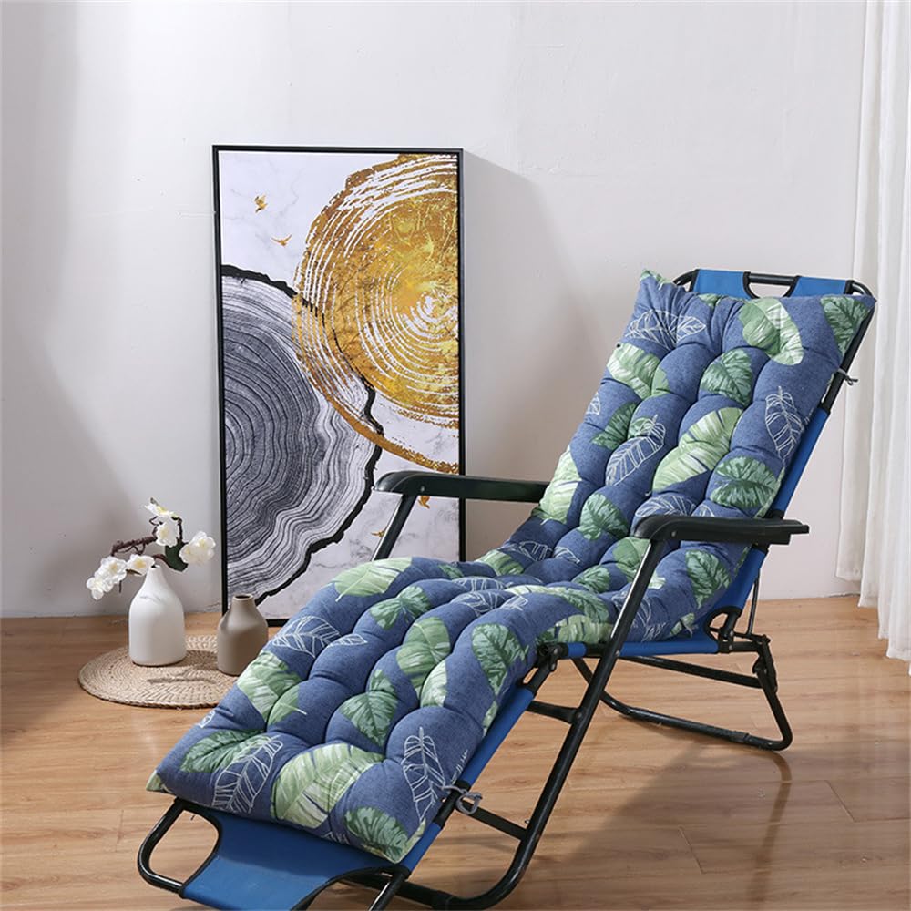 Mateju Sun Lounger Cushion Thick Soft Recliner Cushions Non-Slip Top Cover, Print Quilted Thick Padded for Garden Indoor Outdoor Garden Rocking Chair/Sunbed/Bench (Blue,48x148cm)