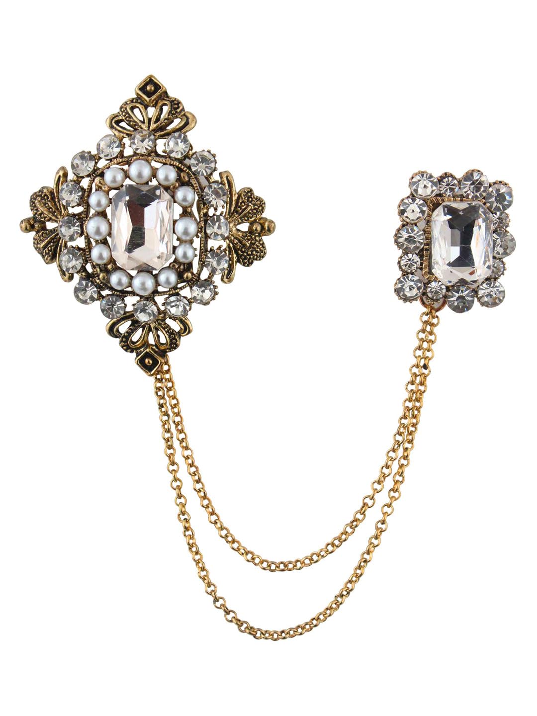 kavove Regal Crystal Chain White Colour Brooch For Men-picture-10