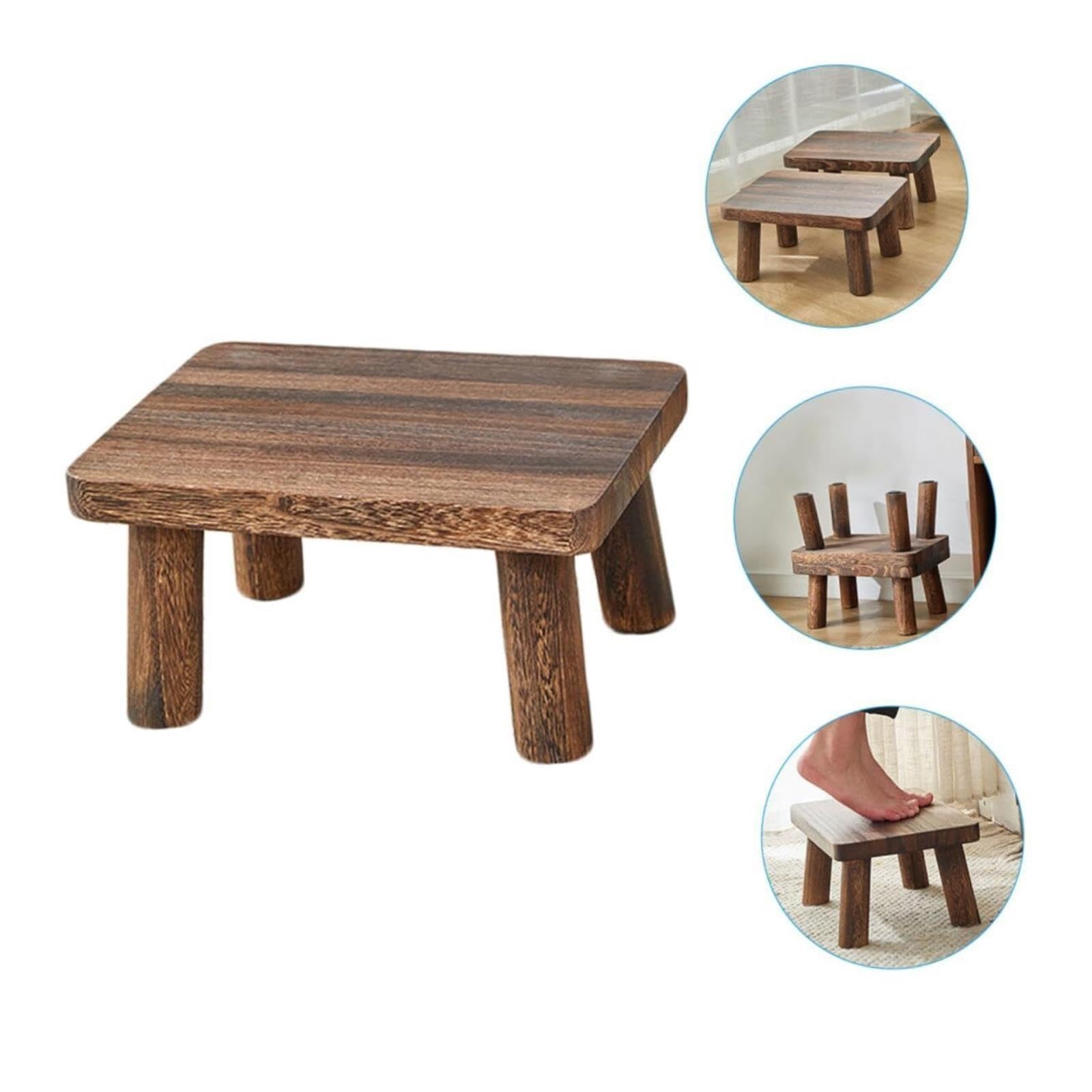 Taburete pequeño de Madera Maciza Vintage de Madera quemada Escalera