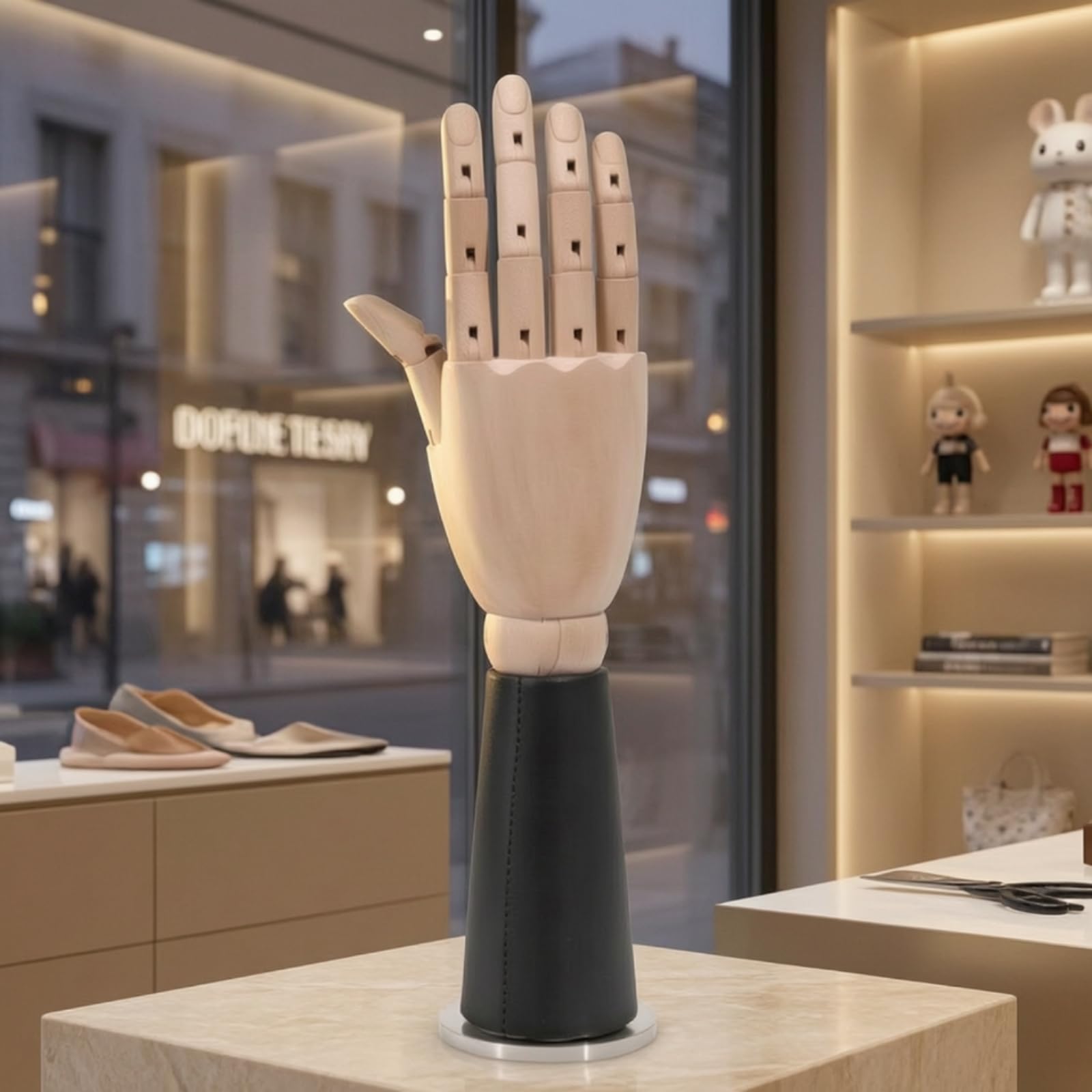 Mannequin-Hand mit Lederoptik drehbar Präsentationshand mit beweglichen Fingern dekorativ Präsentationshand für , 米白色皮革短款右手模 , Kurzes Handmodell Aus Leder, Rechte Hand, Farbe Cremeweiß