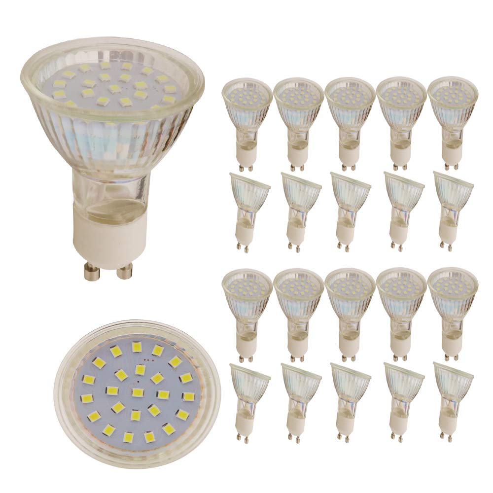 Mengjay 20 Stück GU10 Glas Lampenbecher cold weiß 6000K .kein Blei, Quecksilber und andere kontaminierende Elemente （ 5W AC220-240V 500 Lumen）