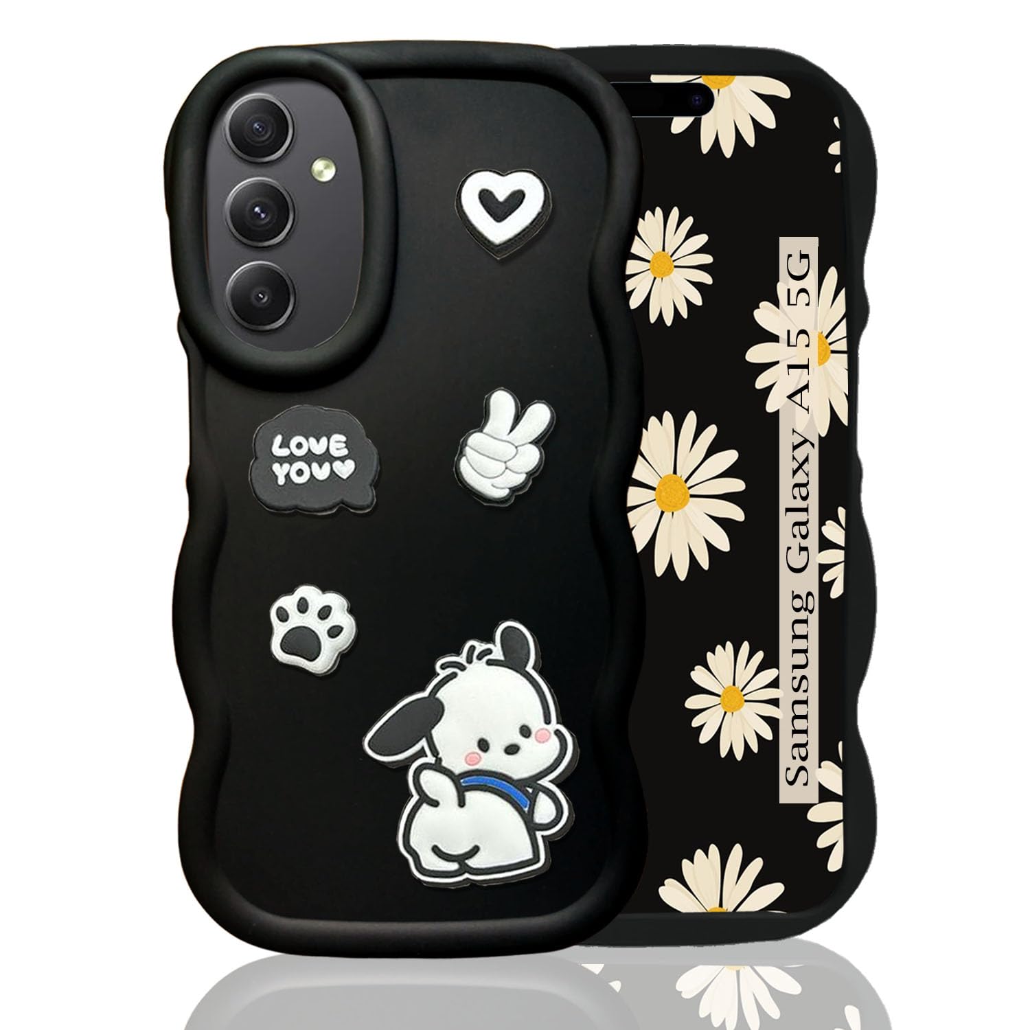 KC Back Cover for Samsung Galaxy A15 5G - 3D Cute Big Wave Cartoon Characters and Puppy Shockproof Soft Bumper Silicone Case with Camera Protection (Black) (B0D9B4L7JJ) Amazon Price History, Amazon Price Tracker