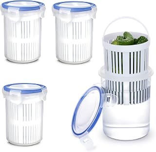 BestAlice 4 Pack Jar with Strainer Insert, Transparent Storage Container with Leak-Proof Lid, Pickle Holder Keeper Lifter, Olive Jalapeno Food Storage