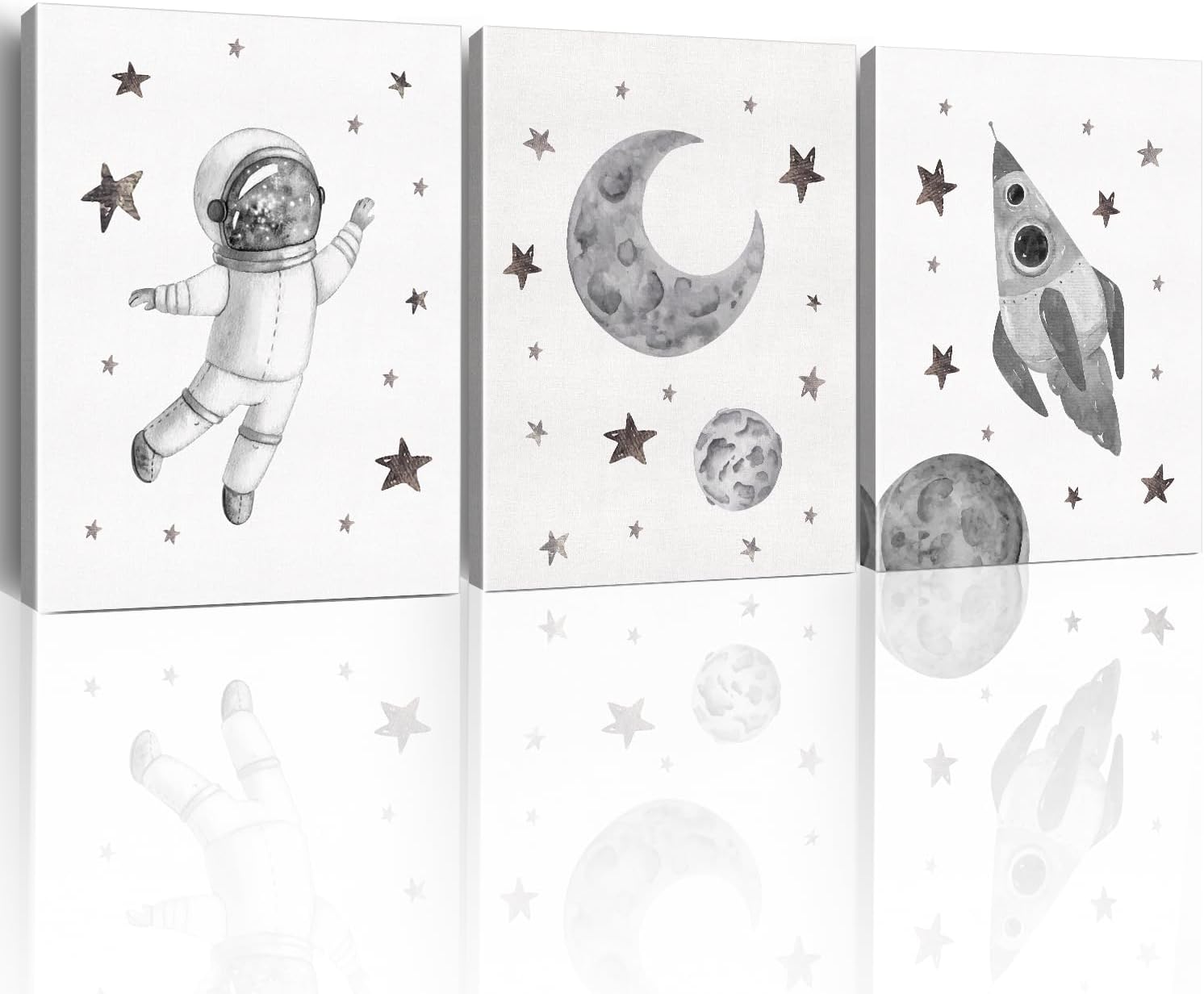 Yuzi-n Outer Space Room Decor for Boys, Planet Astronaut Wall Art Decor for Teen Boy Bedroom Living Room, Galaxy Space Posters Pictures Set of 3 (12x15 Inches)