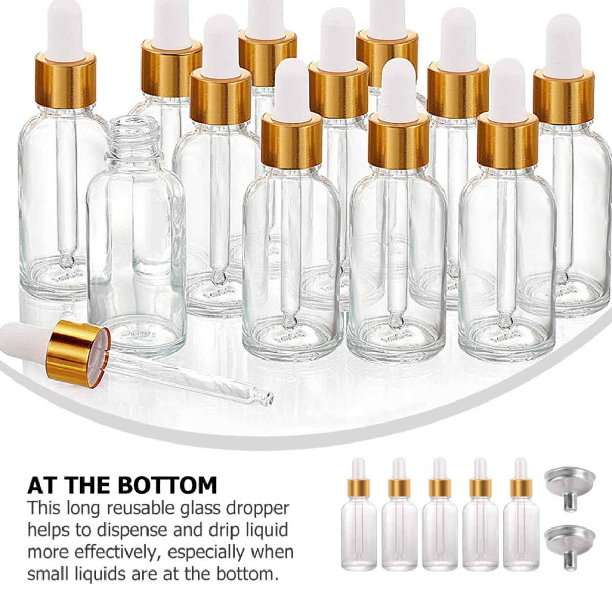 24 Pezzi Flacone Contagocce in Vetro Trasparente da 30ml con Pipetta e Imbuto in Acciaio Inox Riutilizzabile per Oli Essenziali Cosmetici e Cura del Viso in Viaggio