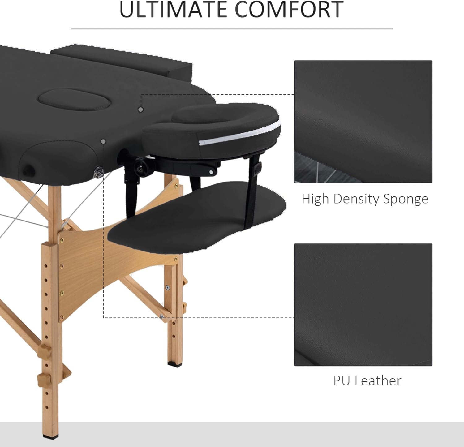 Lettino Da Massaggio Portatile - Lettino Estetico Pieghevole A 3 Sezioni Con Poggiatesta Regolabile, Braccioli E Borsa | Per Trattamenti Estetici, Tatuaggi E Terapia(Black,185 * 70 * 78cm)