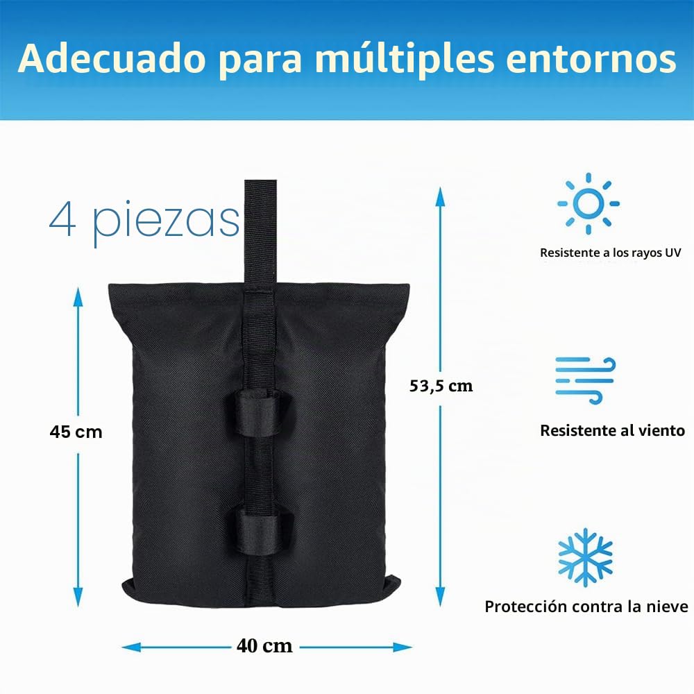 Bolsa Arena Contrapeso,4 Piezas Pesos para Carpas,800D Tejido Oxford Saco Arena,Diseño de Doble Bolsillo,Resistente a Los Rayos UV, Al Viento,A la Lluvia y a la Nieve,para Uso en Rxteriores(40x45cm)