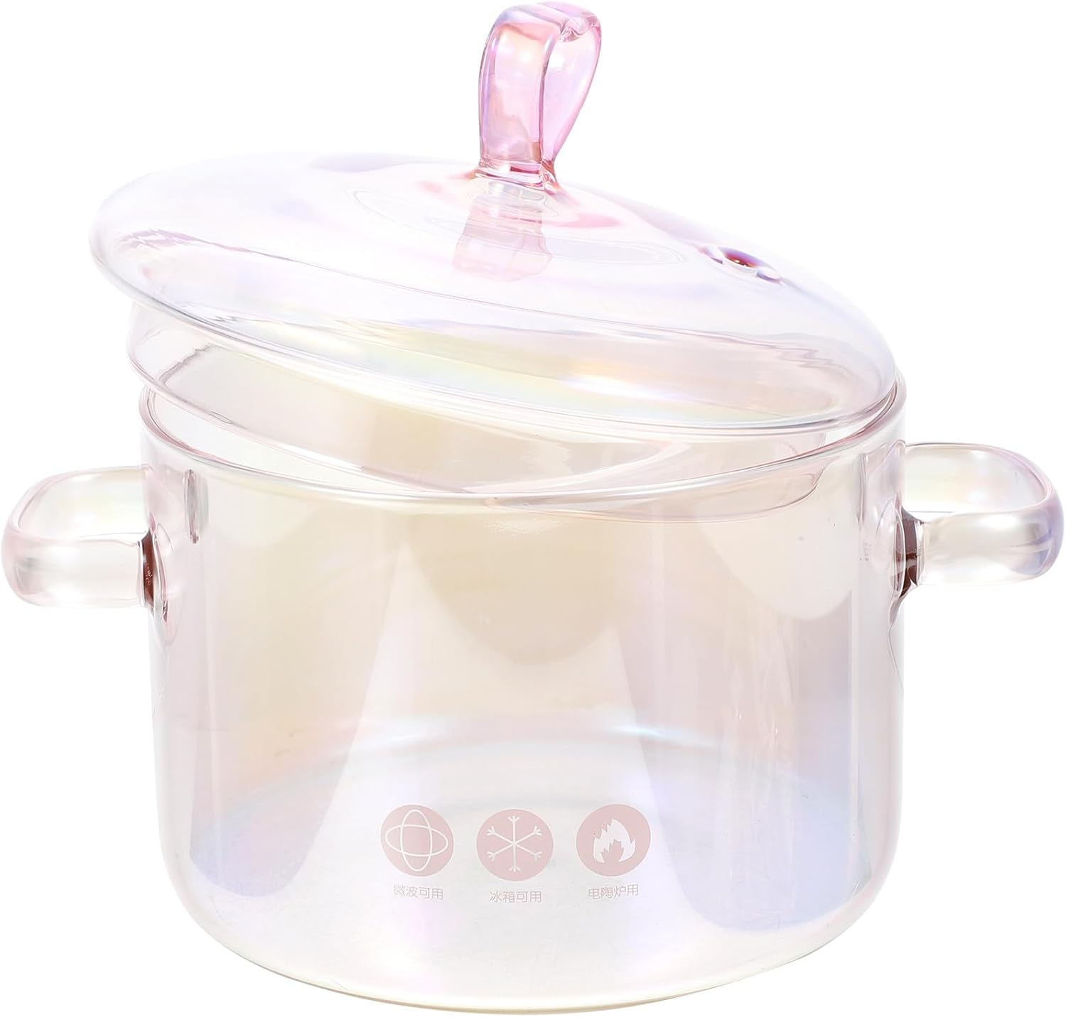 BESPORTBLE High Borosilicate Ramen Pot with Lid Transparent Cooking Pot for Seafood Instant Noodles and Kimchi Stable Double-handle Soup Cooker for Kitchen Use