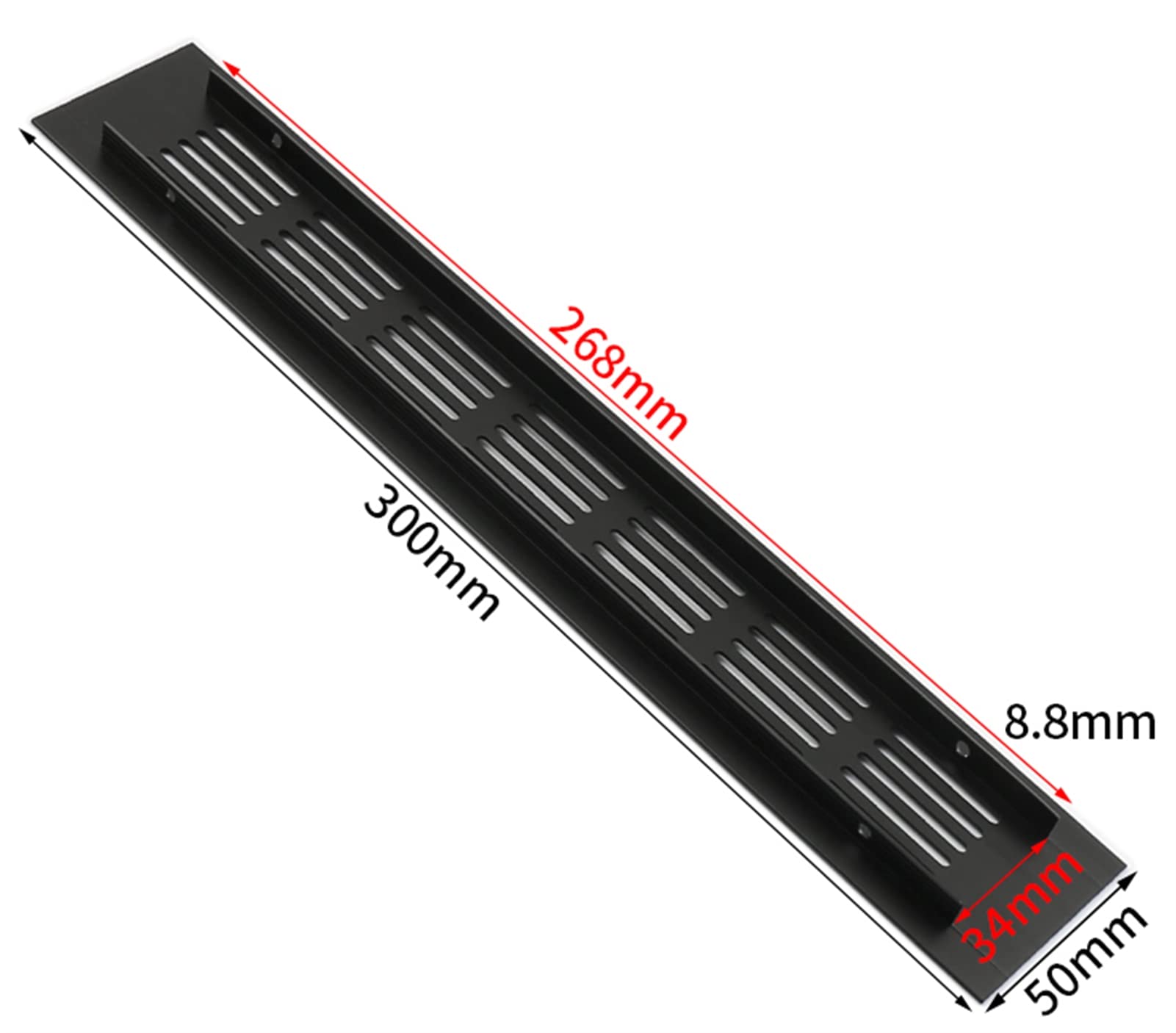 Liveinu Lüftungsgitter 50x800mm Schwarz – Mit Insektenschutz, Verstellbaren Dämpfern Für Decke/Wand/Boden